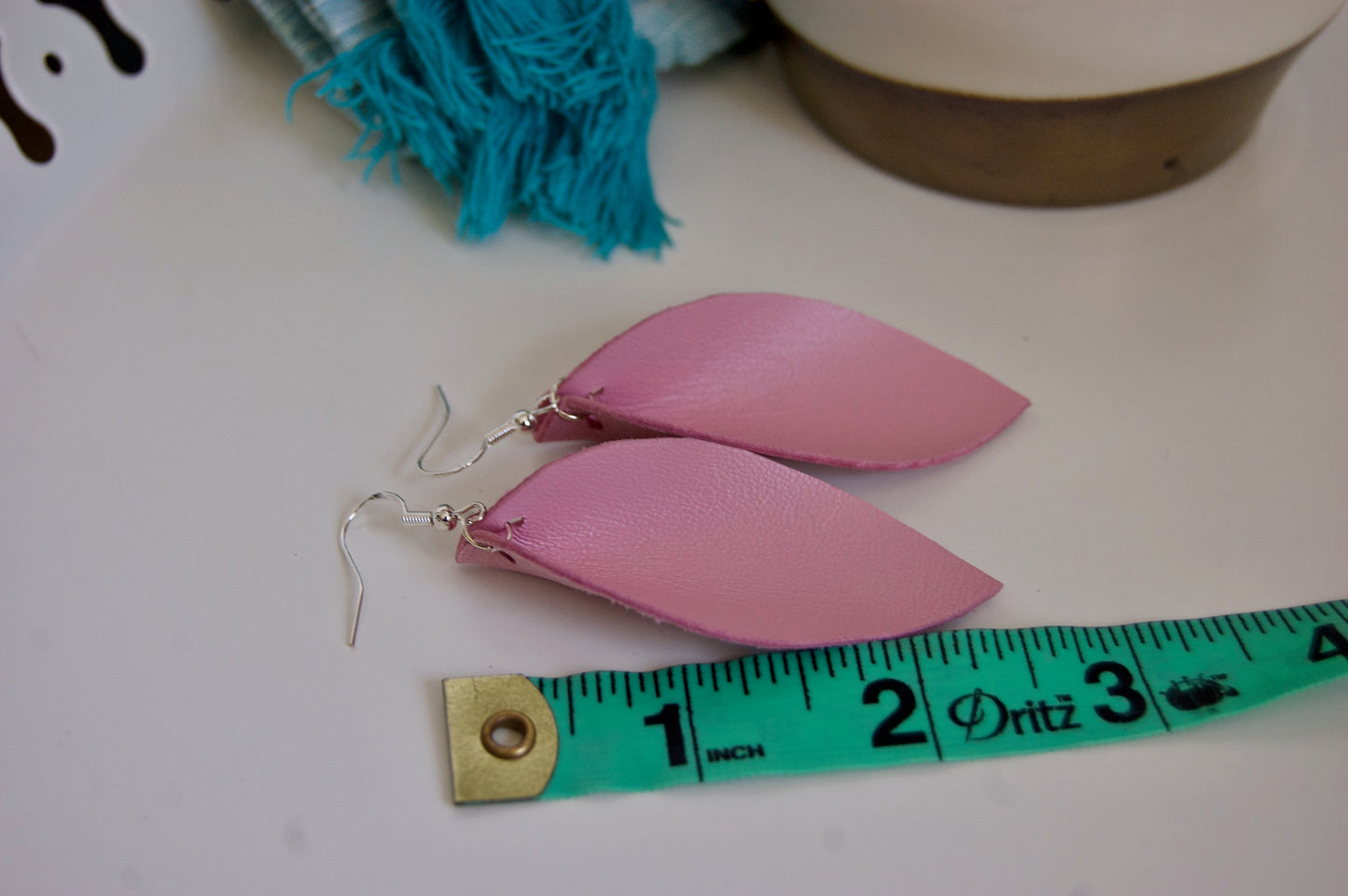 Pink Leather Earrings