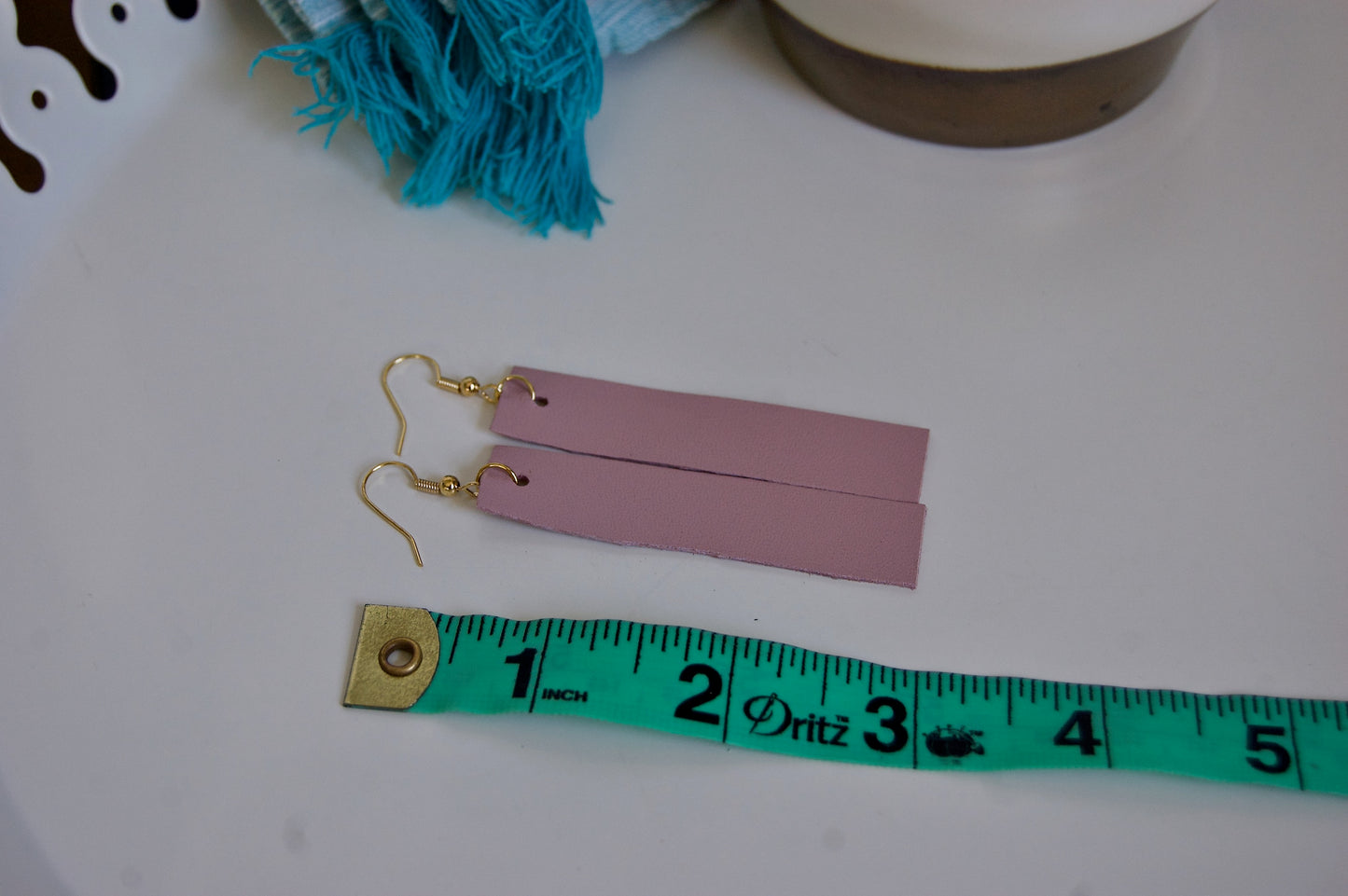 Dusty-pink rectangle leather earrings