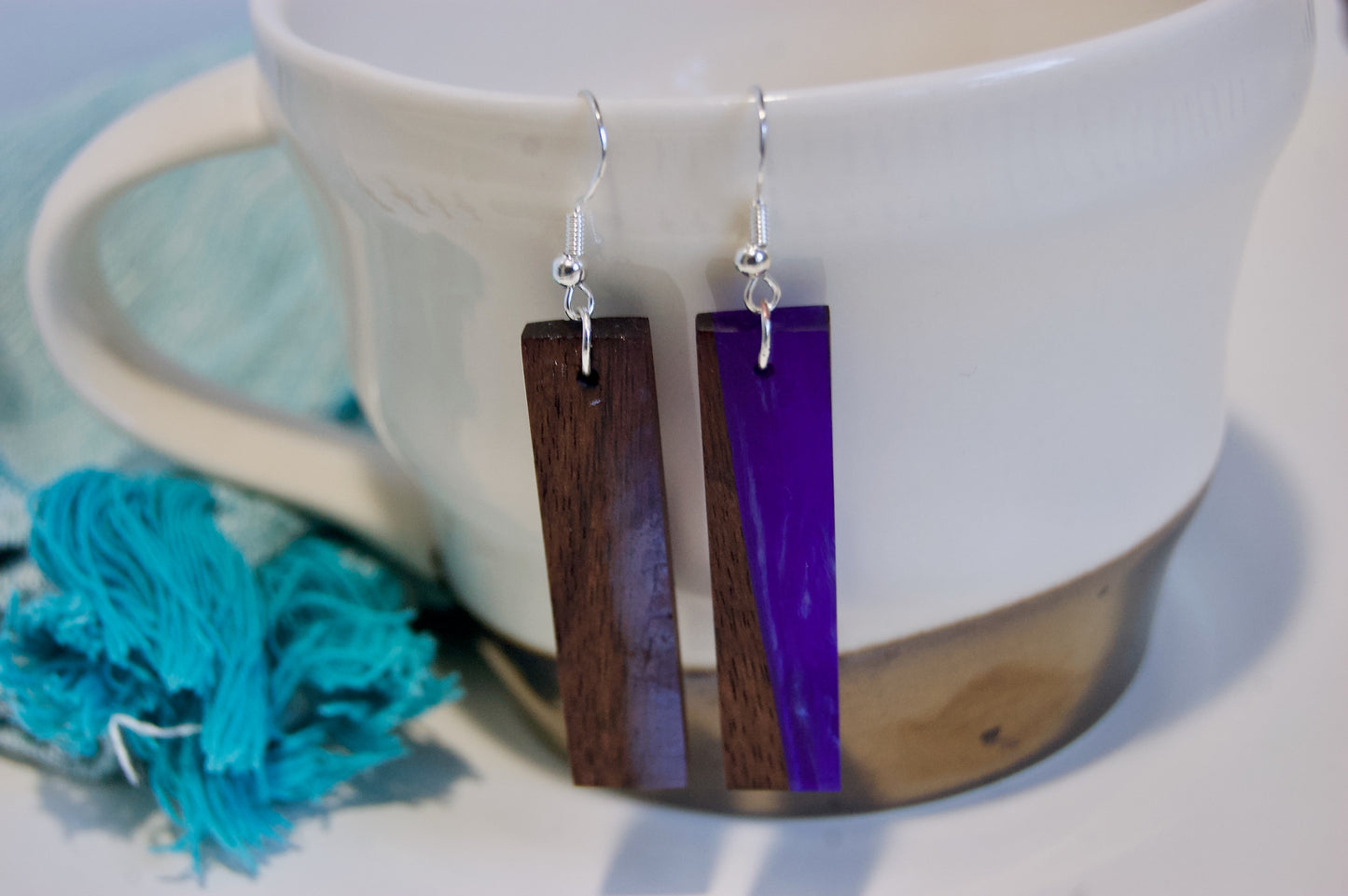 Rectangle Wood & Resin Earrings