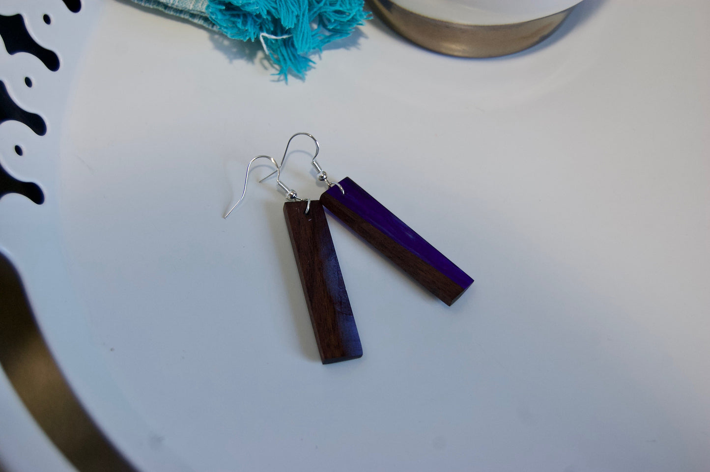 Rectangle Wood & Resin Earrings