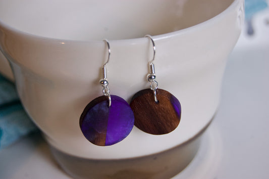 Round Wood & Resin Earrings