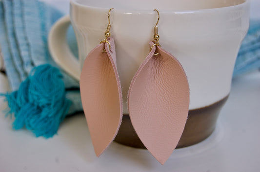 Peach-Pink Leather Earrings