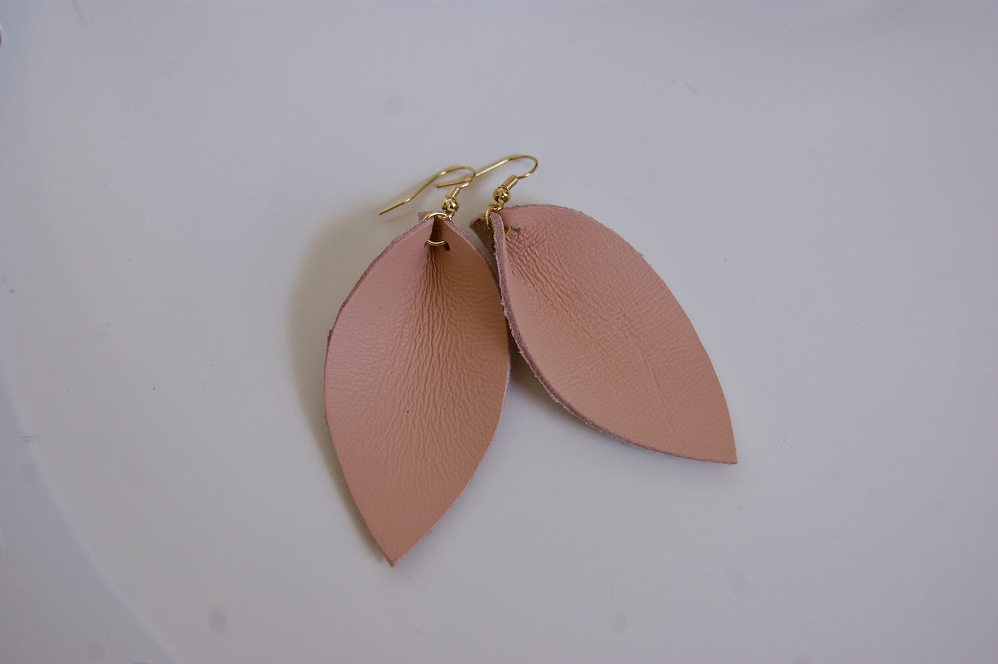 Peach-Pink Leather Earrings