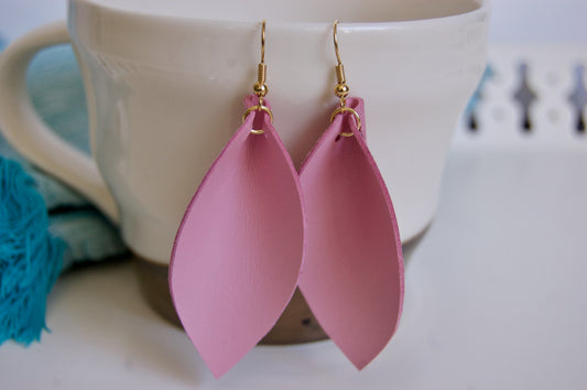 Pink leather earrings