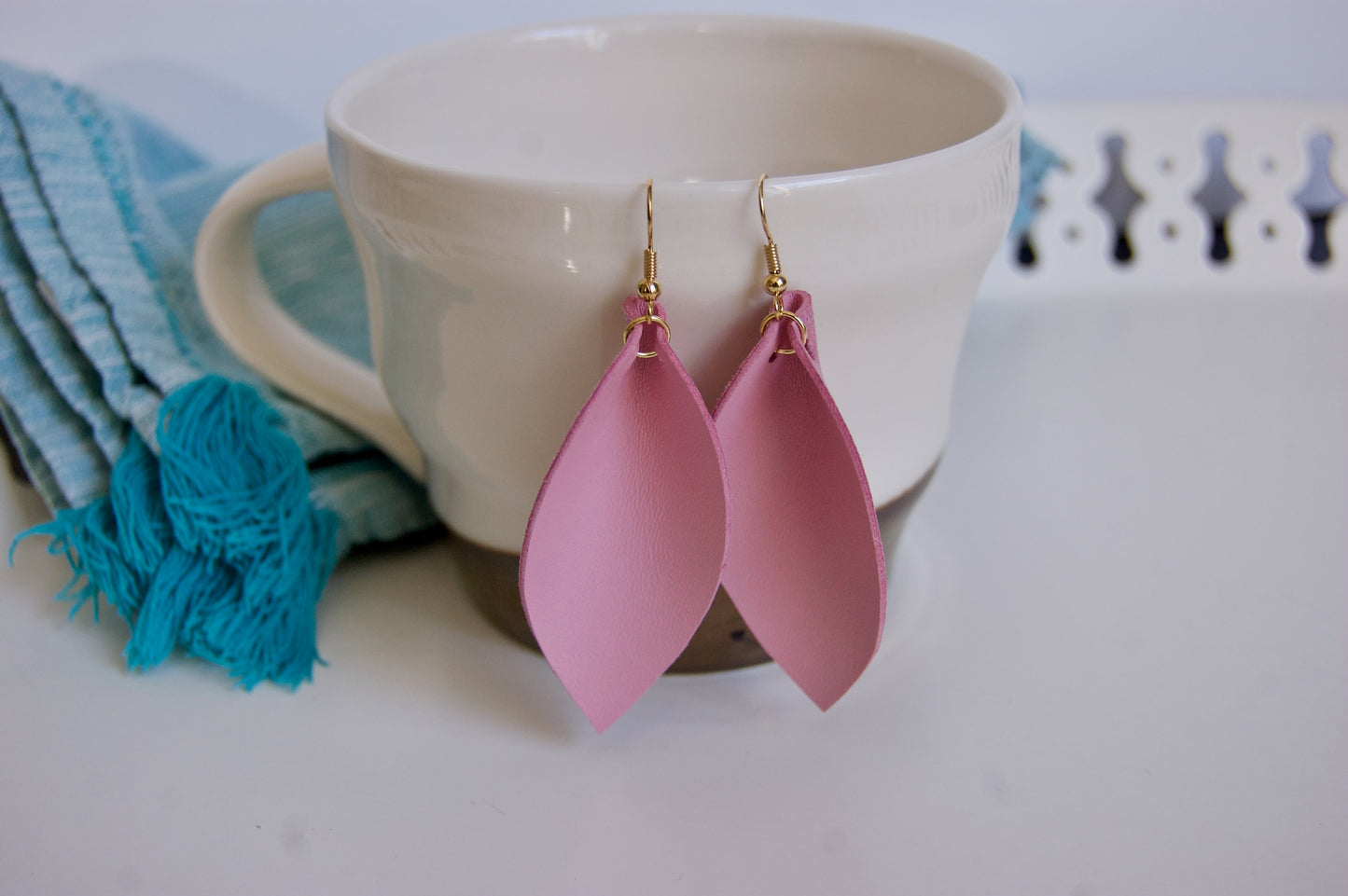 Pink leather earrings