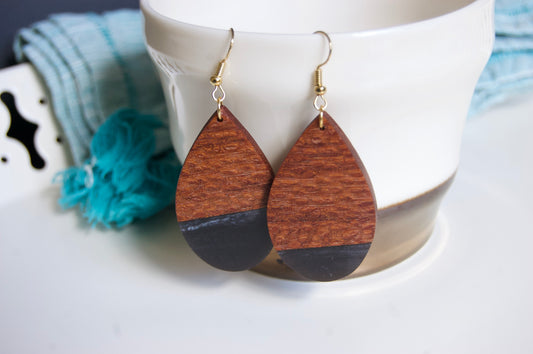 Teardrop Wood & Resin Earrings