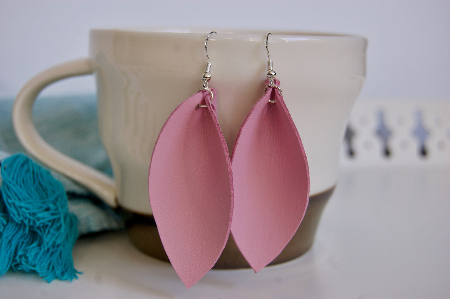 Pink Leather Earrings