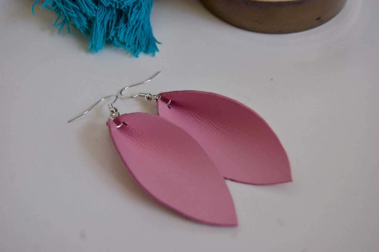 Pink Leather Earrings