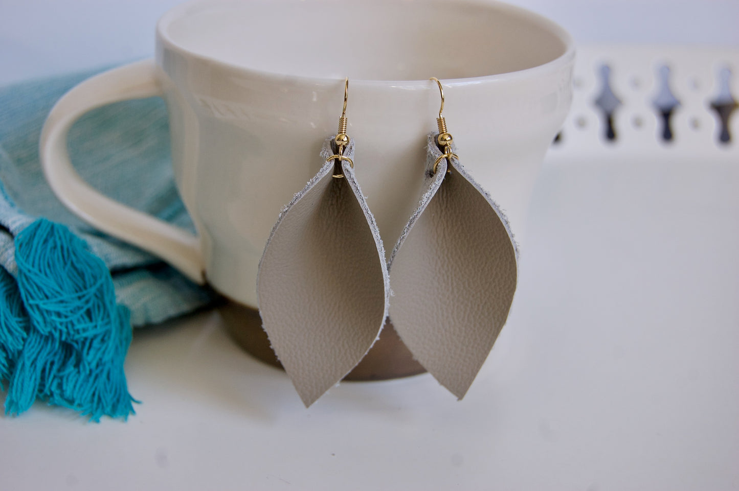 Light brown leather earrings