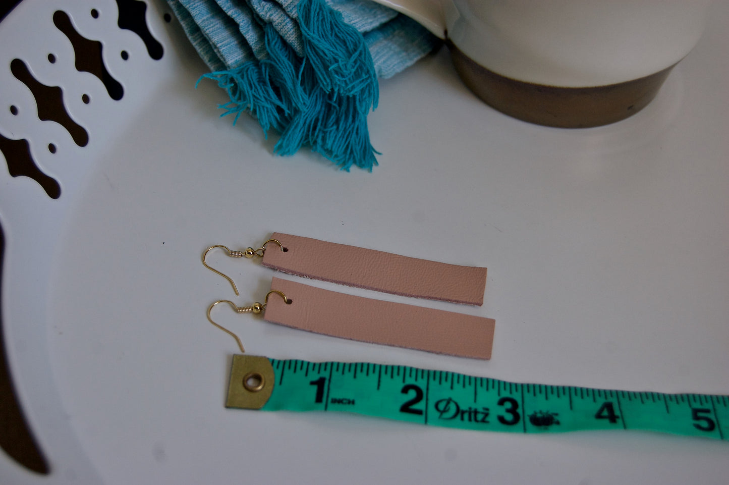 Peach-pink Rectangle Leather earrings