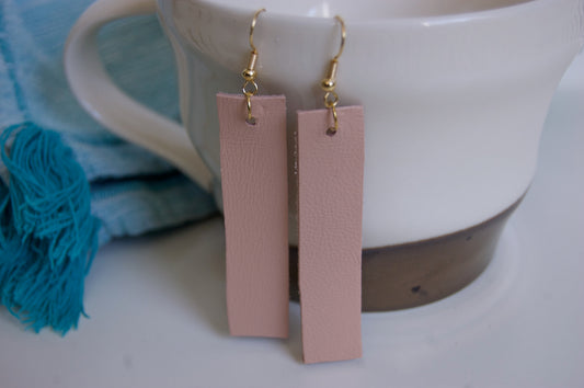 Peach-pink Rectangle Leather earrings