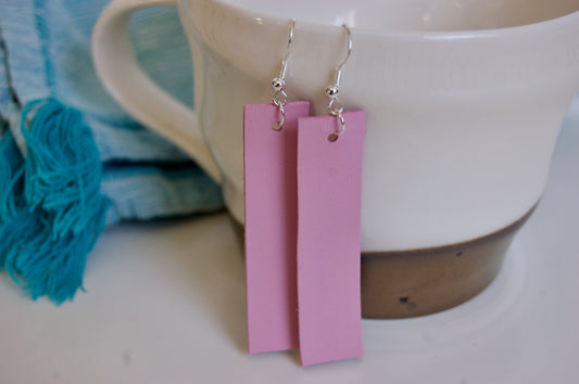 Pink Rectangle Leather Earrings