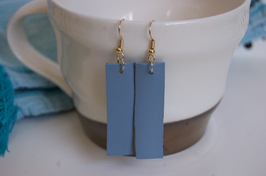 Blue Rectangle Leather Earrings