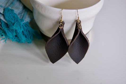 Dark brown leather earrings