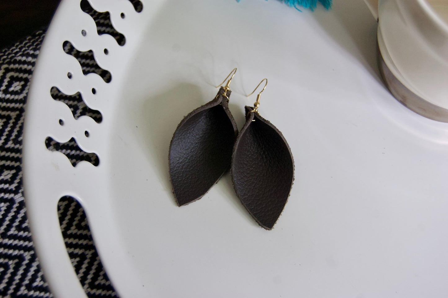 Dark brown leather earrings