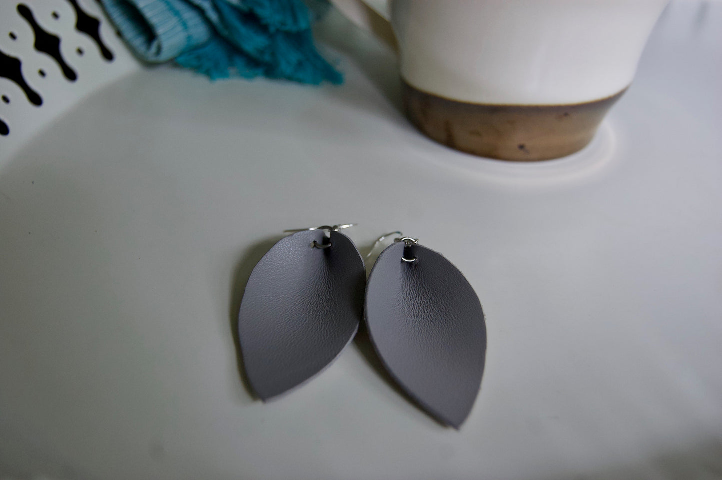 Gray Leather Earrings