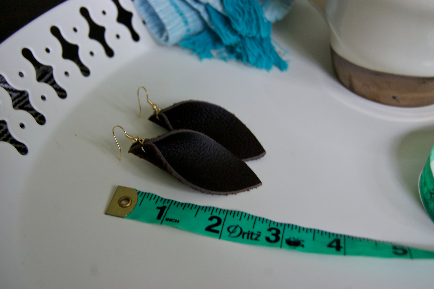 Dark brown leather earrings